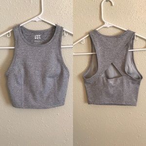 Grey and white striped workout crop tank